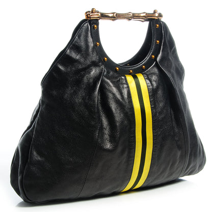 Gucci Leather Metal Bamboo Striped Tote Black 3 of 7