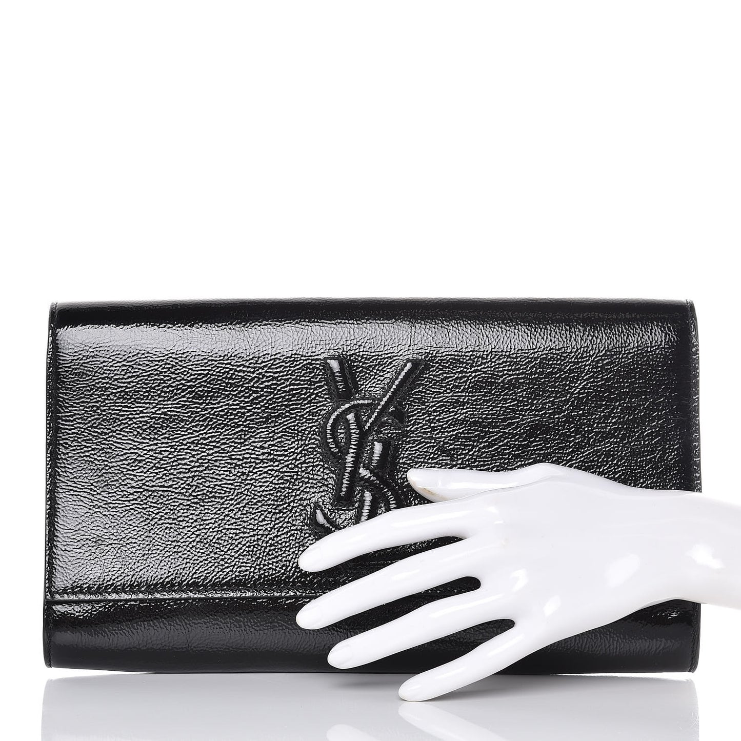 Textured Patent Monogram Large Belle De Jour Clutch Black