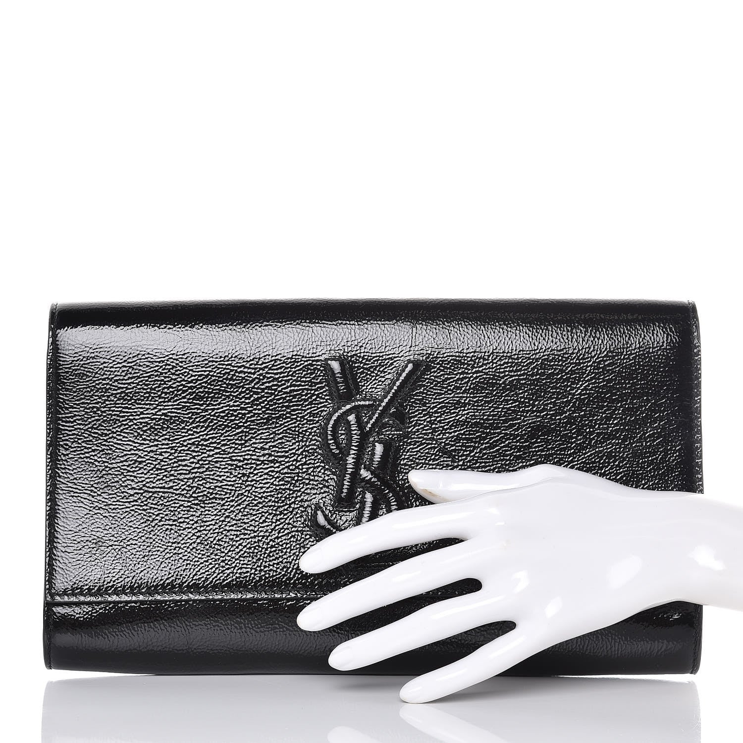 Saint Laurent Textured Patent Monogram Large Belle De Jour Clutch Black 2 of 9