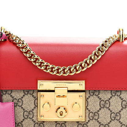 Gucci GG Supreme Monogram Calfskin Small Padlock Shoulder Bag Beige Hibiscus Red New Rosette 8 of 10