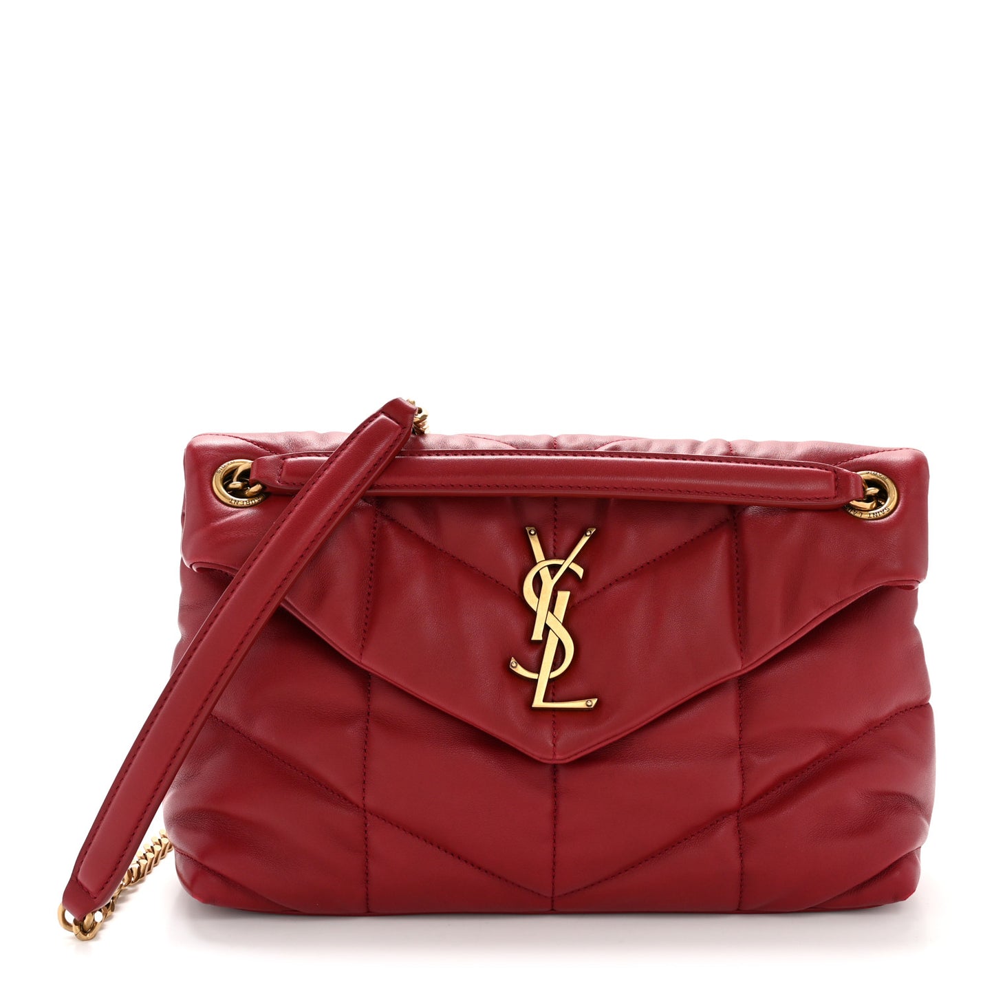 Lambskin Quilted Small Loulou Puffer Monogram Chain Satchel Opyum Red