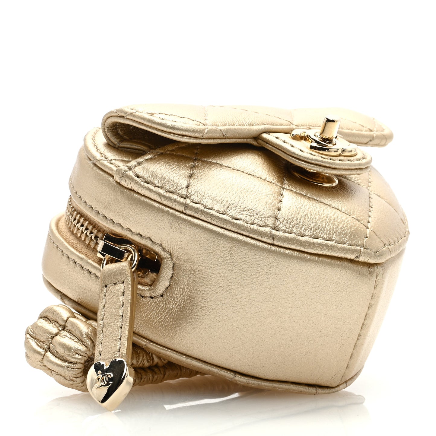 Metallic Lambskin Quilted CC In Love Heart Zipped Arm Coin Purse Gold