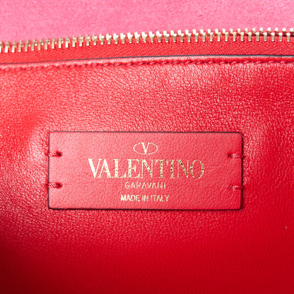Valentino Garavani Pebbled Calfskin Rockstud Flip Lock Flap Messenger Raspberry 6 of 10