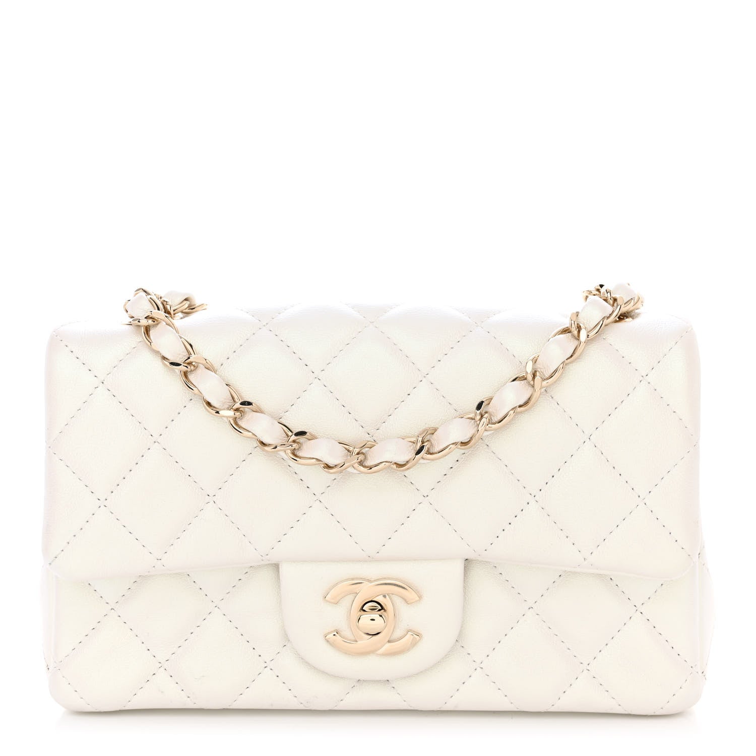 Chanel Iridescent Calfskin Quilted Mini Rectangular Flap White 1 of 11