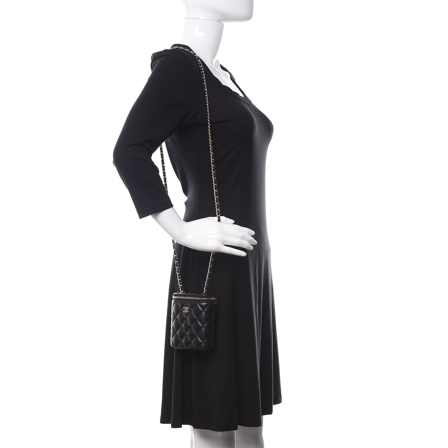 Chanel Lambskin Quilted Small Vertical Coco Beauty Vanity Case With Chain Black 2 of 9
