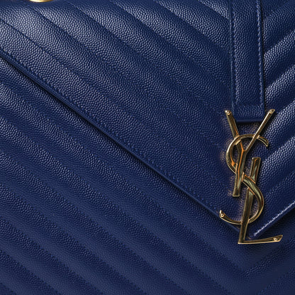 Saint Laurent Grain De Poudre Matelasse Chevron Large Monogram Satchel Navy Blue 8 of 14