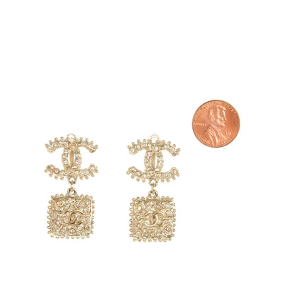 Chanel Crystal CC Drop Earrings Gold 2 of 5