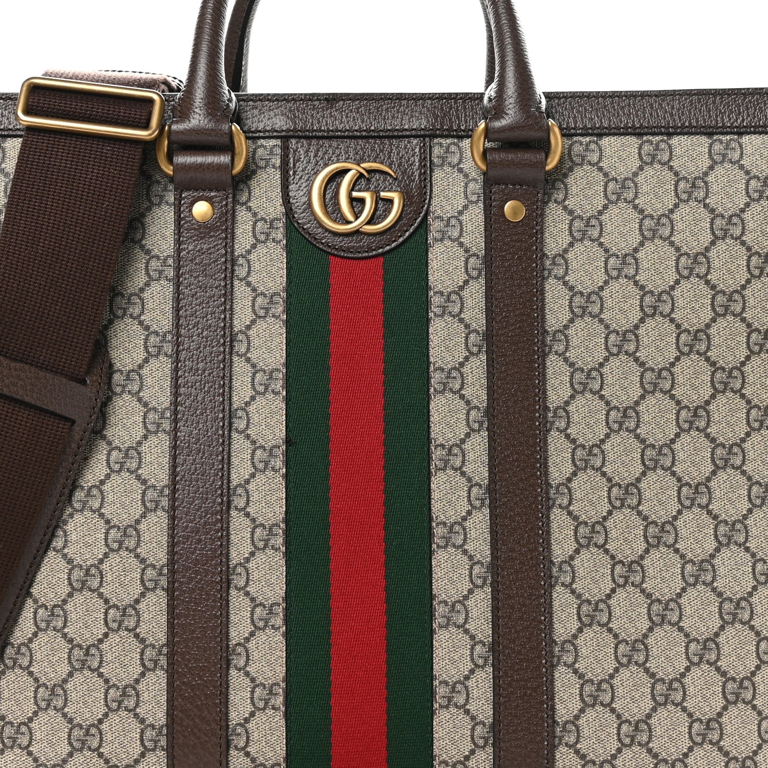 Gucci GG Supreme Monogram Textured Dollar Calfskin Web Large Ophidia Tote Bag Beige Ebony 8 of 11