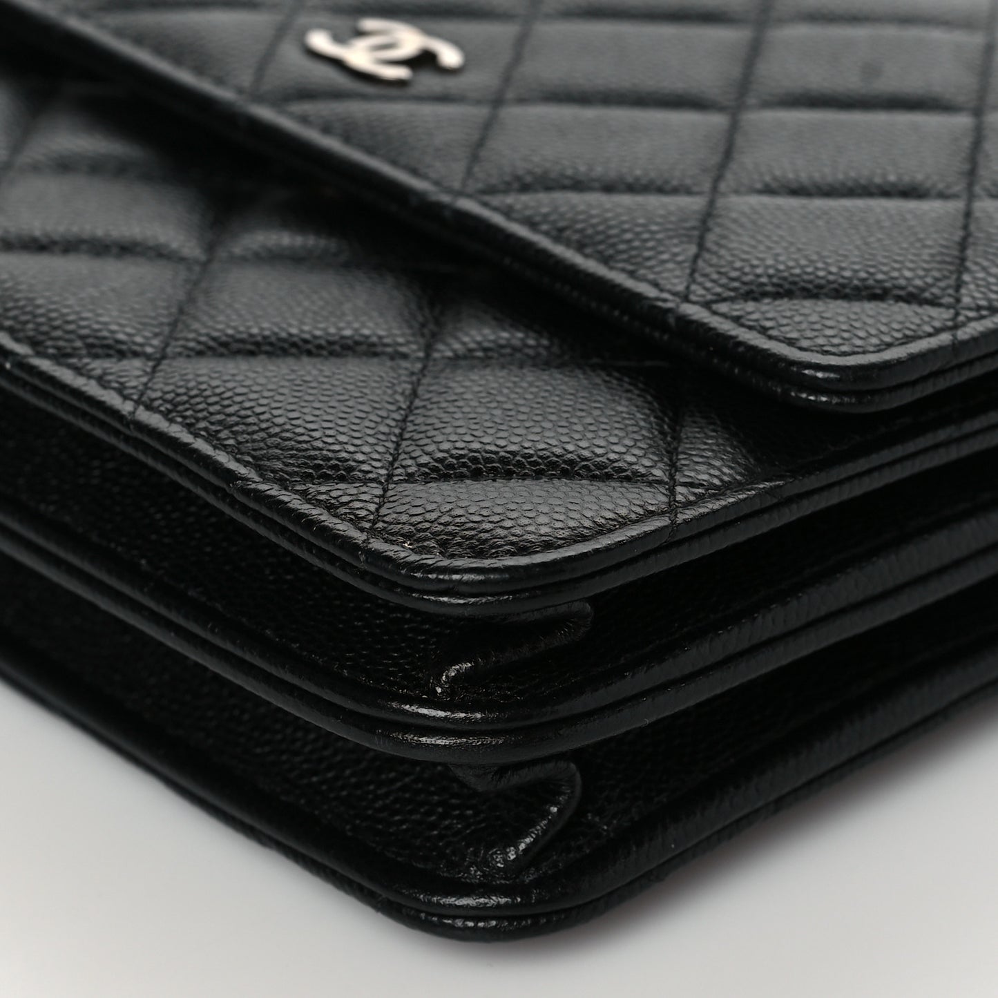 Caviar Quilted Square Wallet On Chain WOC Black