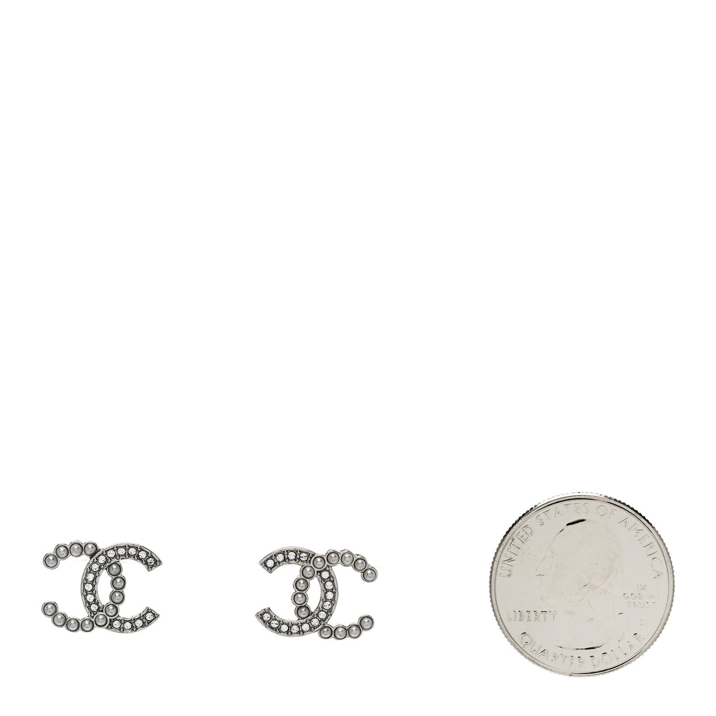 Crystal Pearl CC Earrings Silver