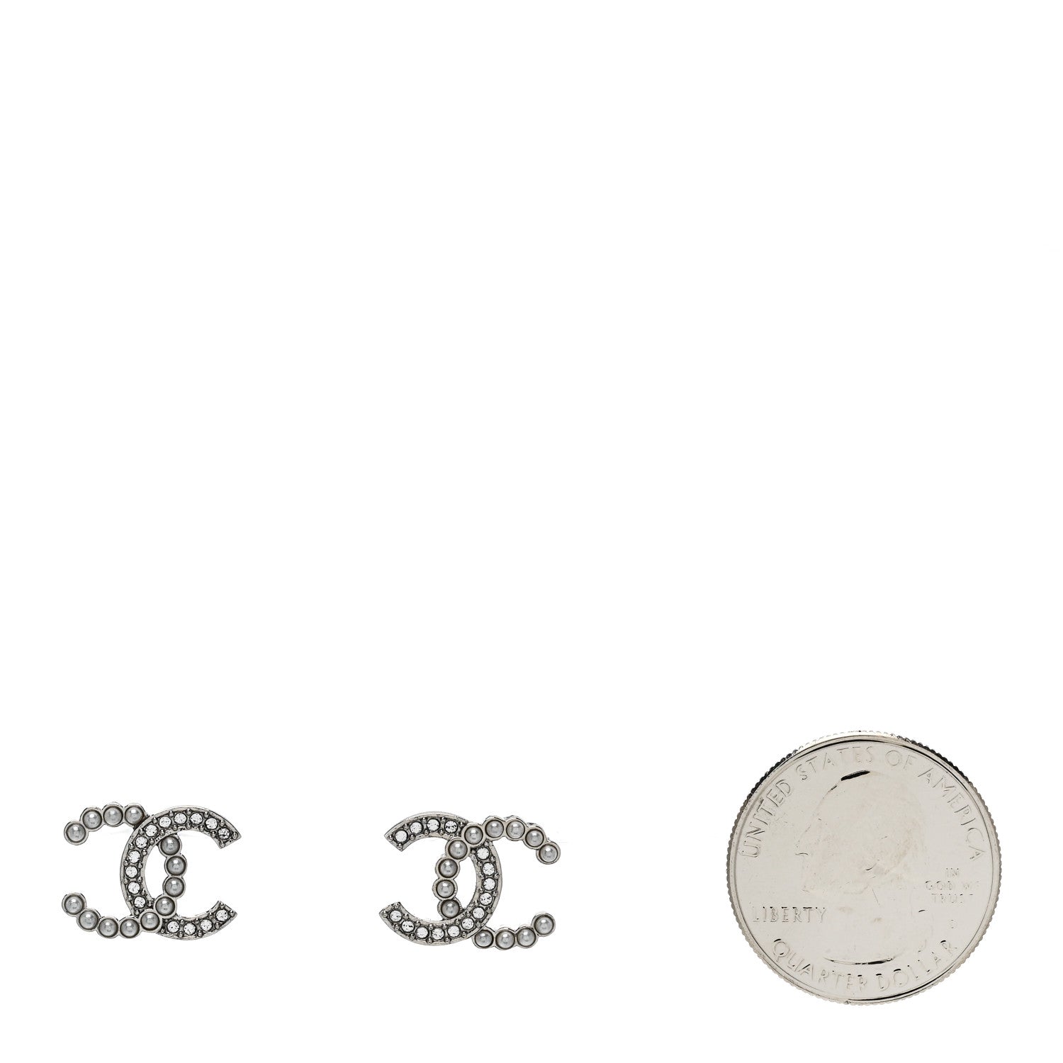 Chanel Crystal Pearl CC Earrings Silver 2 of 5