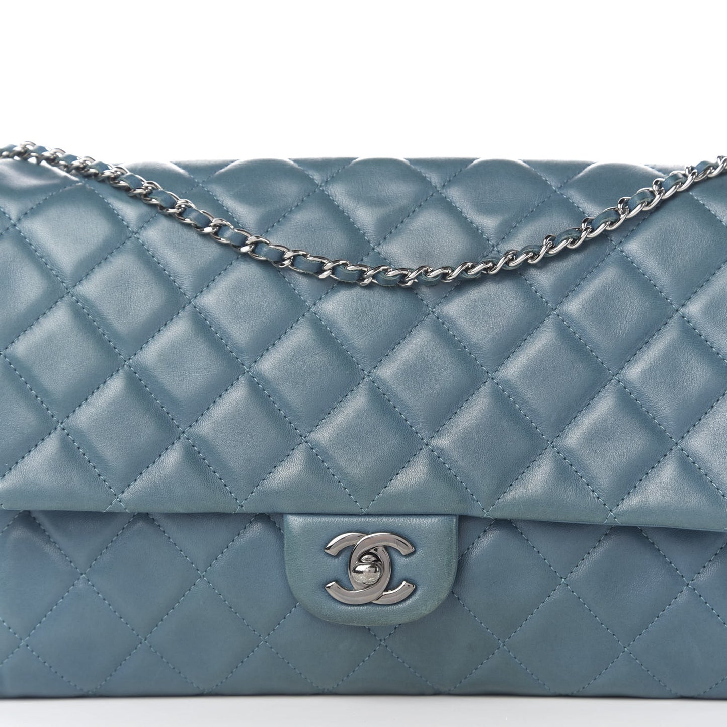 Lambskin Quilted Clutch With Chain Flap Turquoise