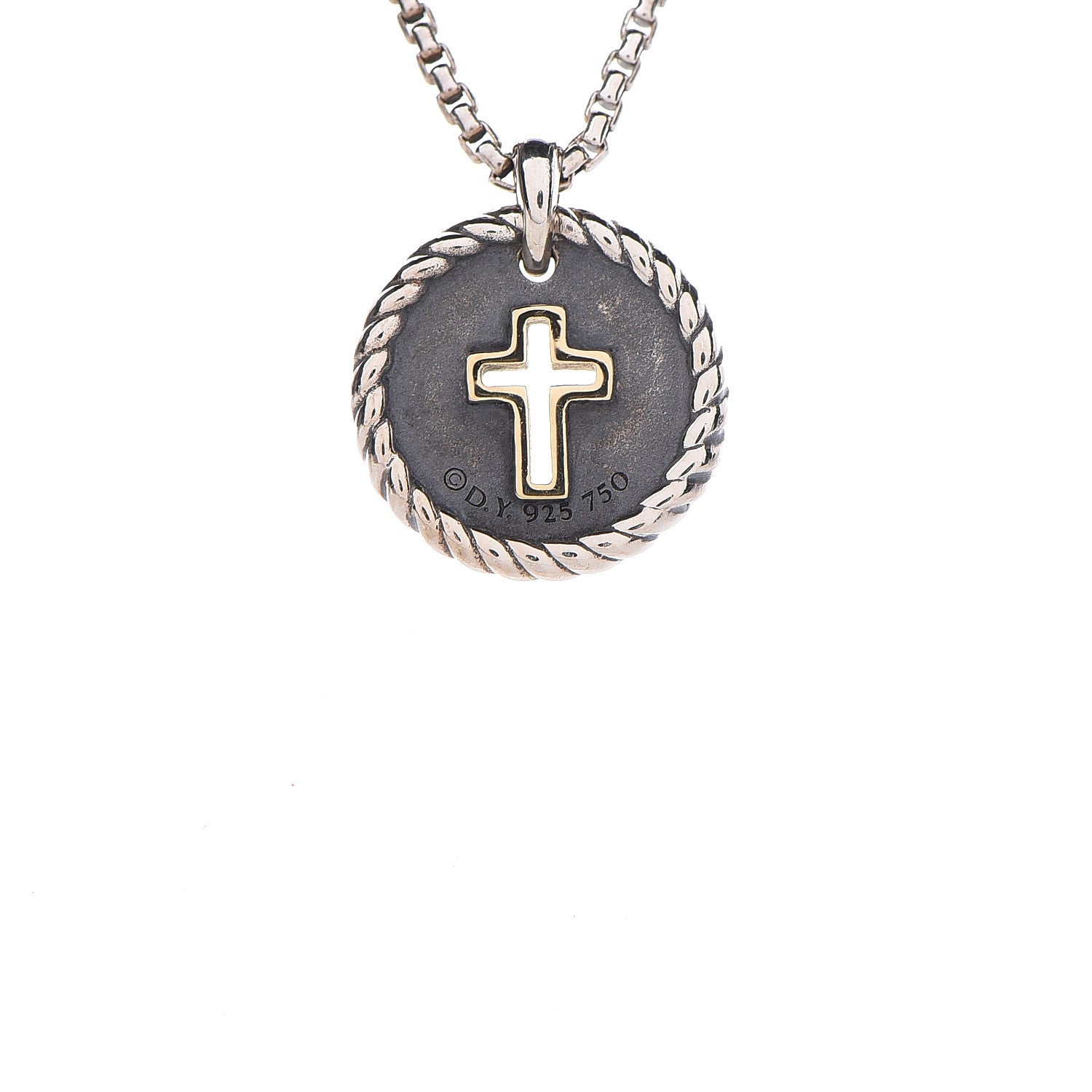 David Yurman Sterling Silver 18K Yellow Gold Diamond Cable Collectibles Cross Charm Pendant Necklace 5 of 6