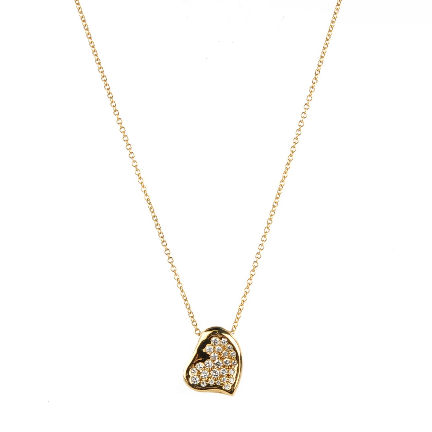 18K Yellow Gold Diamond Elsa Peretti Full Heart Pendant Necklace