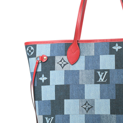Louis Vuitton Denim Damier Monogram Patchwork Neverfull Blue Rouge 9 of 11