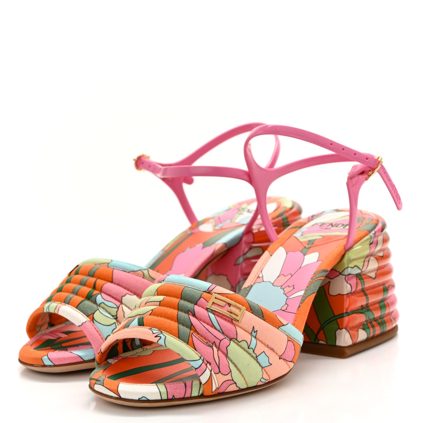 Fabric Calfskin Promenade Slingback Sandals 35 Arancio Multicolor Lipstick