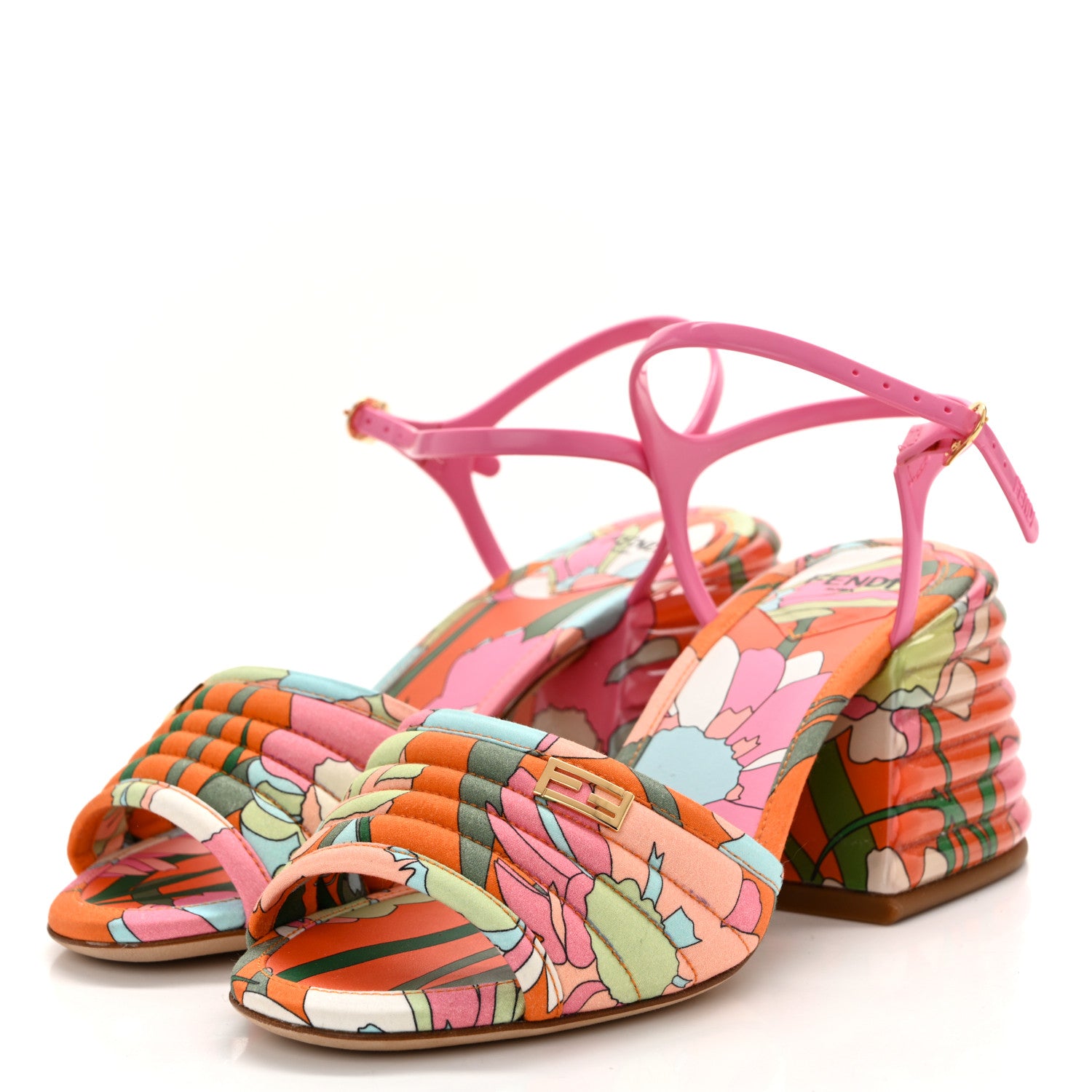 Fendi Fabric Calfskin Promenade Slingback Sandals 35 Arancio Multicolor Lipstick 4 of 12