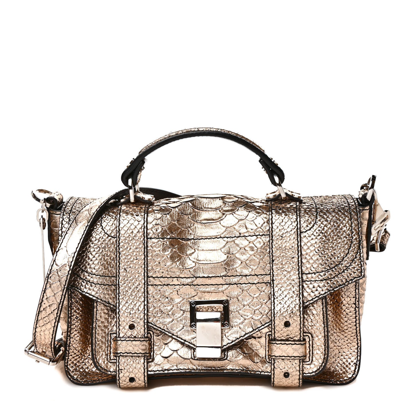 Metallic Python Calfskin Embossed Tiny PS1 Satchel Rose Gold
