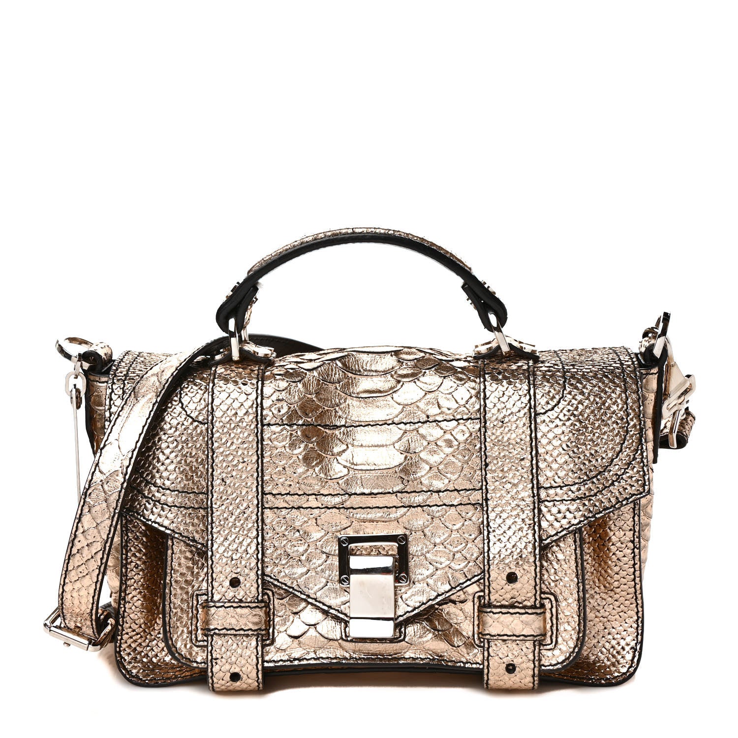 Proenza Schouler Metallic Python Calfskin Embossed Tiny PS1 Satchel Rose Gold 1 of 10