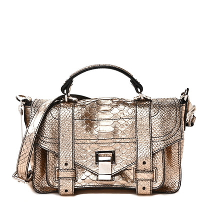 Proenza Schouler Metallic Python Calfskin Embossed Tiny PS1 Satchel Rose Gold 1 of 10