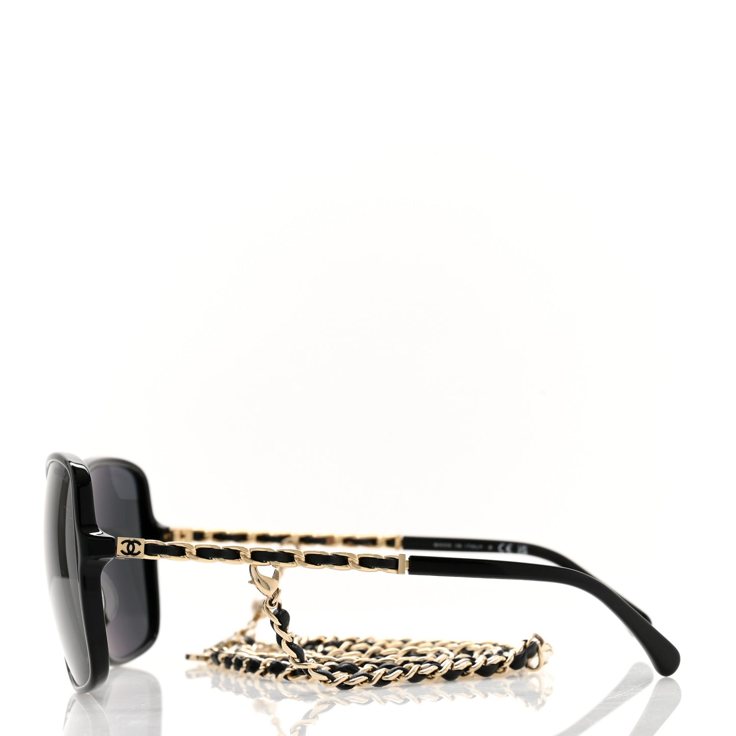 Acetate Metal Calfskin Square Chain Sunglasses 5210-Q Black Gray