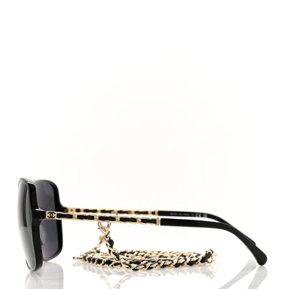 Chanel Acetate Metal Calfskin Square Chain Sunglasses 5210-Q Black Gray 2 of 6
