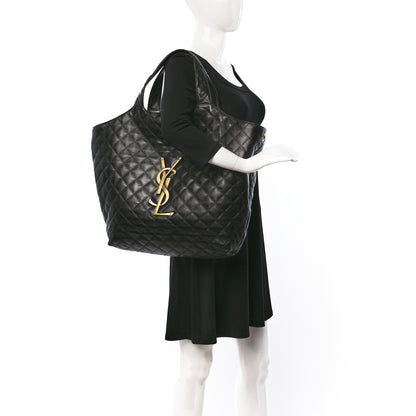Saint Laurent Lambskin Quilted Maxi Icare Shopping Tote Black 2 of 10