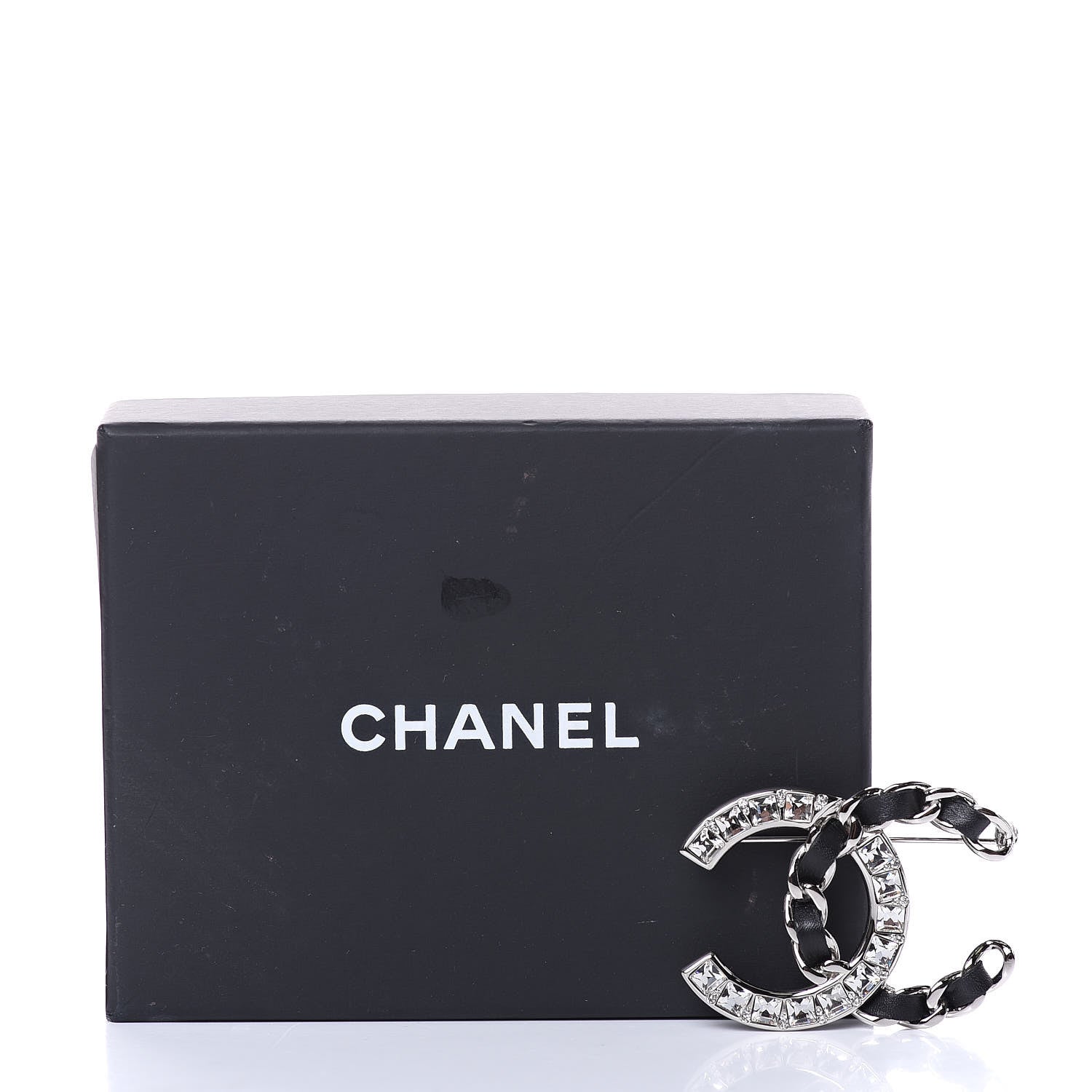 Chanel Lambskin Baguette Crystal CC Brooch Black Silver 5 of 5