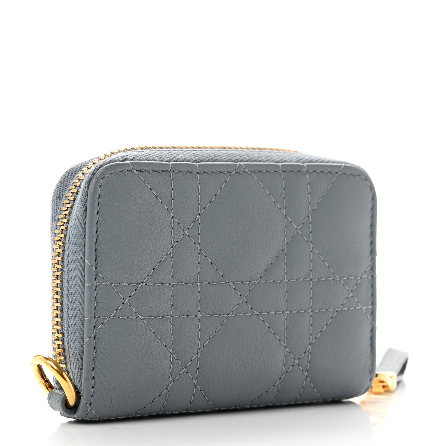 Christian Dior Grained Calfskin Supple Cannage Caro Compact Wallet Cloud Blue 3 of 7