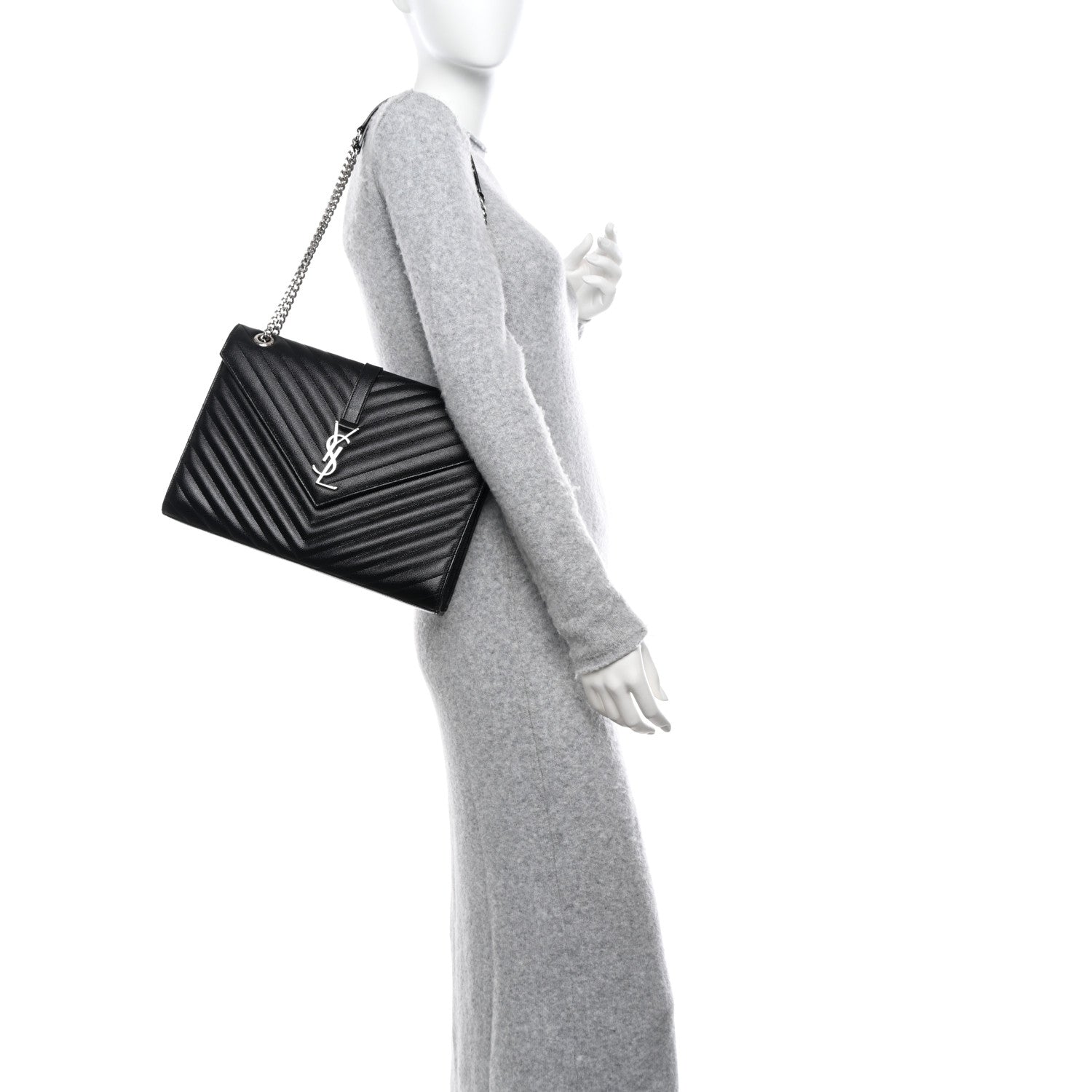 Saint Laurent Grain De Poudre Textured Mixed Matelasse Large Triquilt Monogram Satchel Black 2 of 10