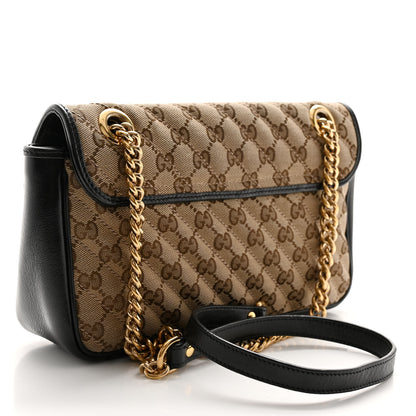 Gucci Monogram Matelasse Diagonal Small GG Marmont Shoulder Bag Beige Black 3 of 9