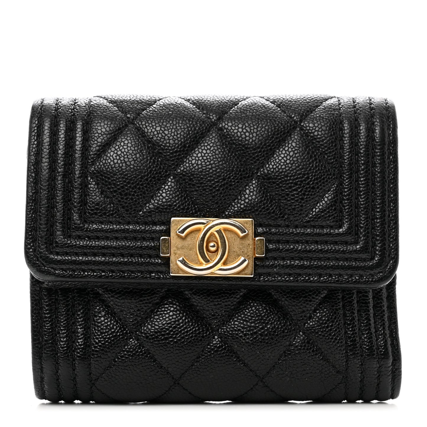 Caviar Quilted Compact Boy Wallet Black