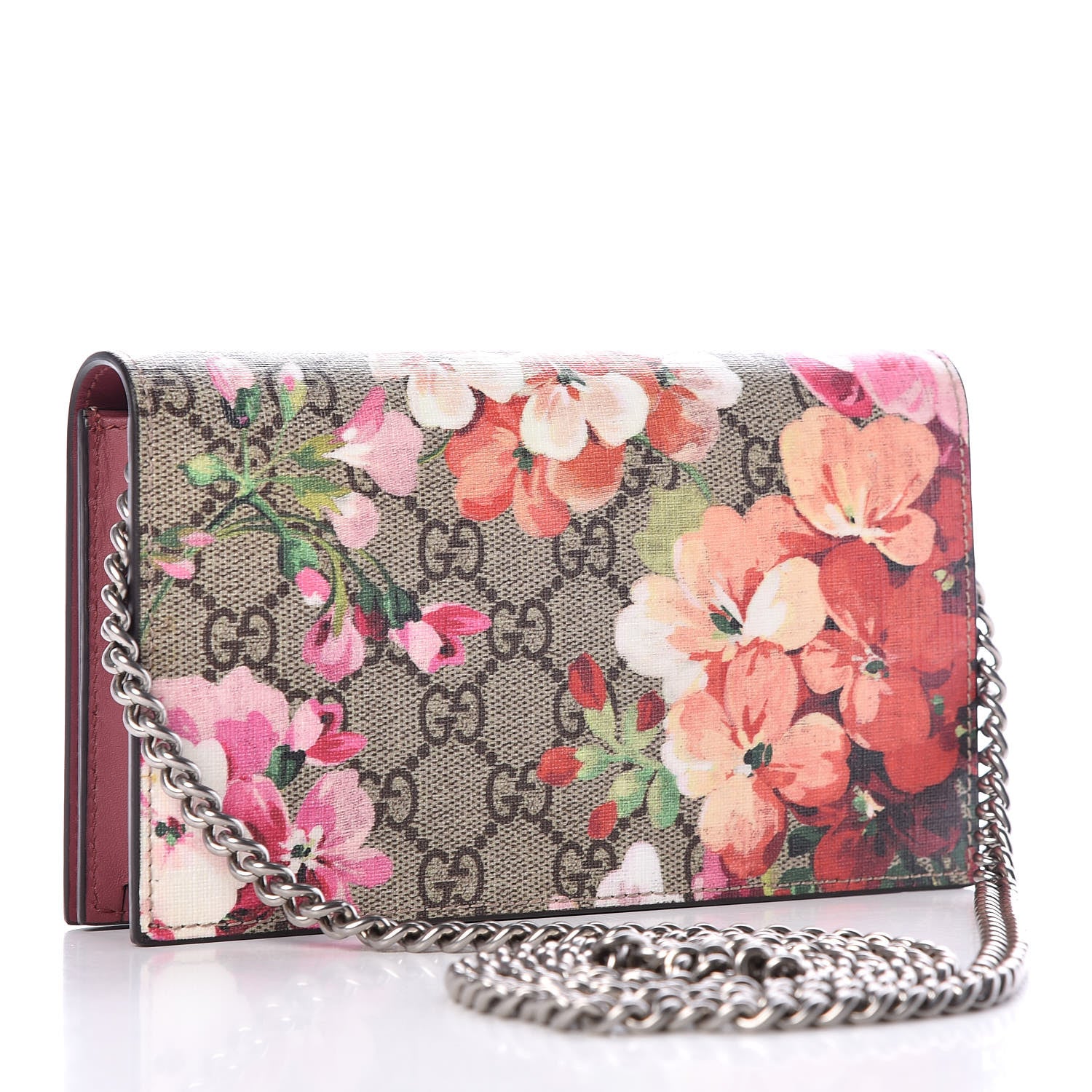 Gucci GG Supreme Monogram Blooms Chain Wallet Beige Multicolor Dry Rose 3 of 10