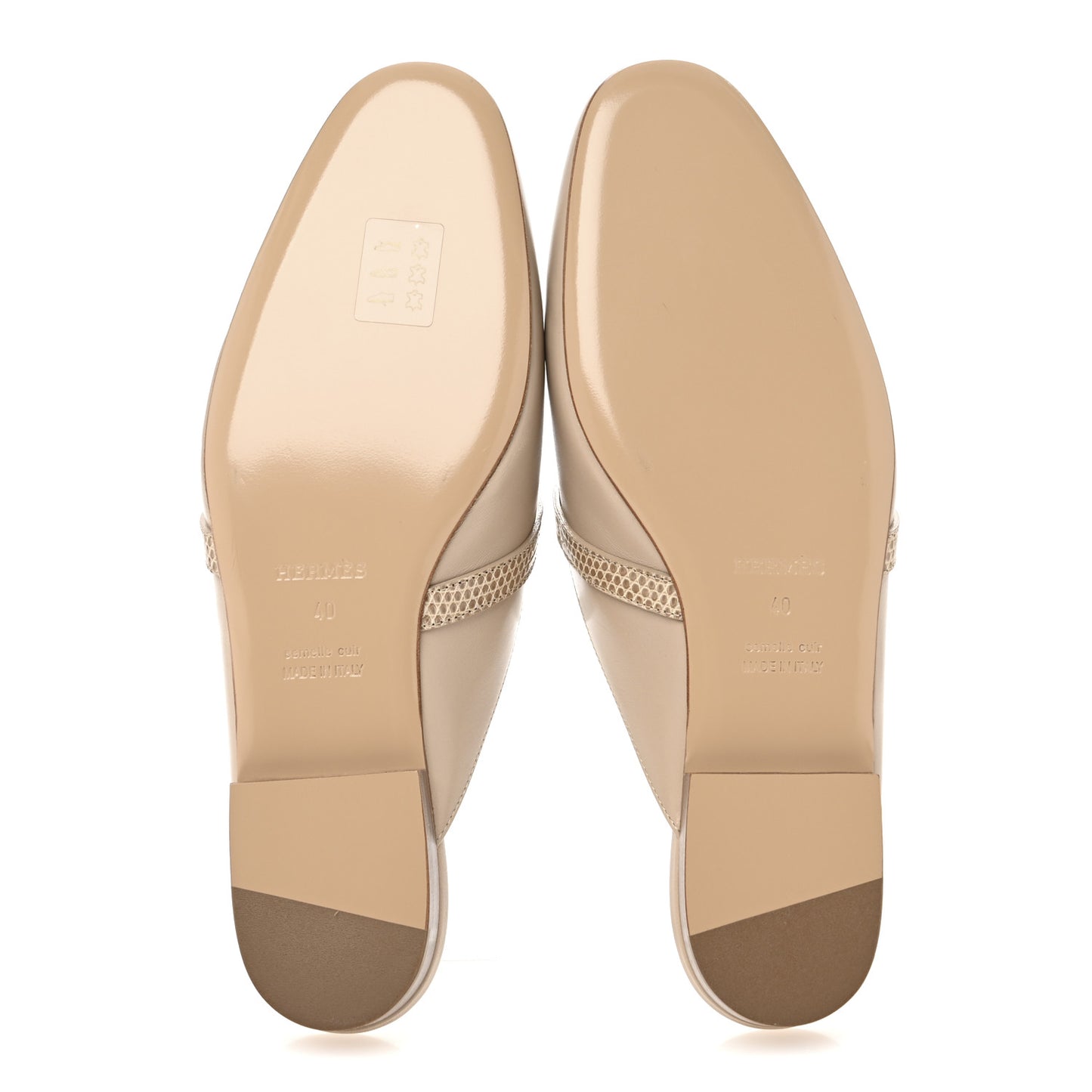 Shiny Lizard Calfskin Oz Mules 38 Beige Sarrazin 40 Beige Sarrazin