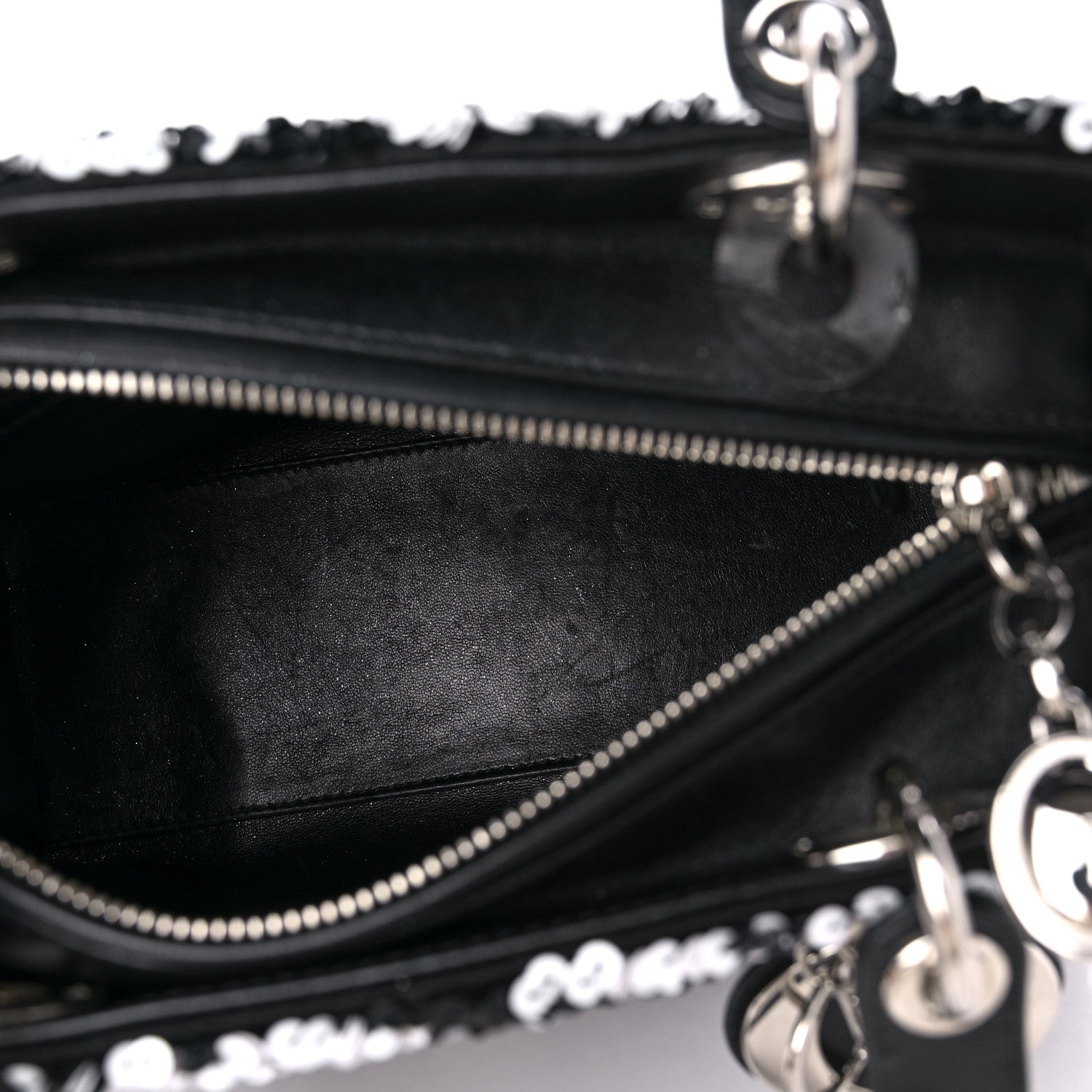 Christian Dior Lambskin Sequin Embellished Medium Lady Dior Black White 5 of 15