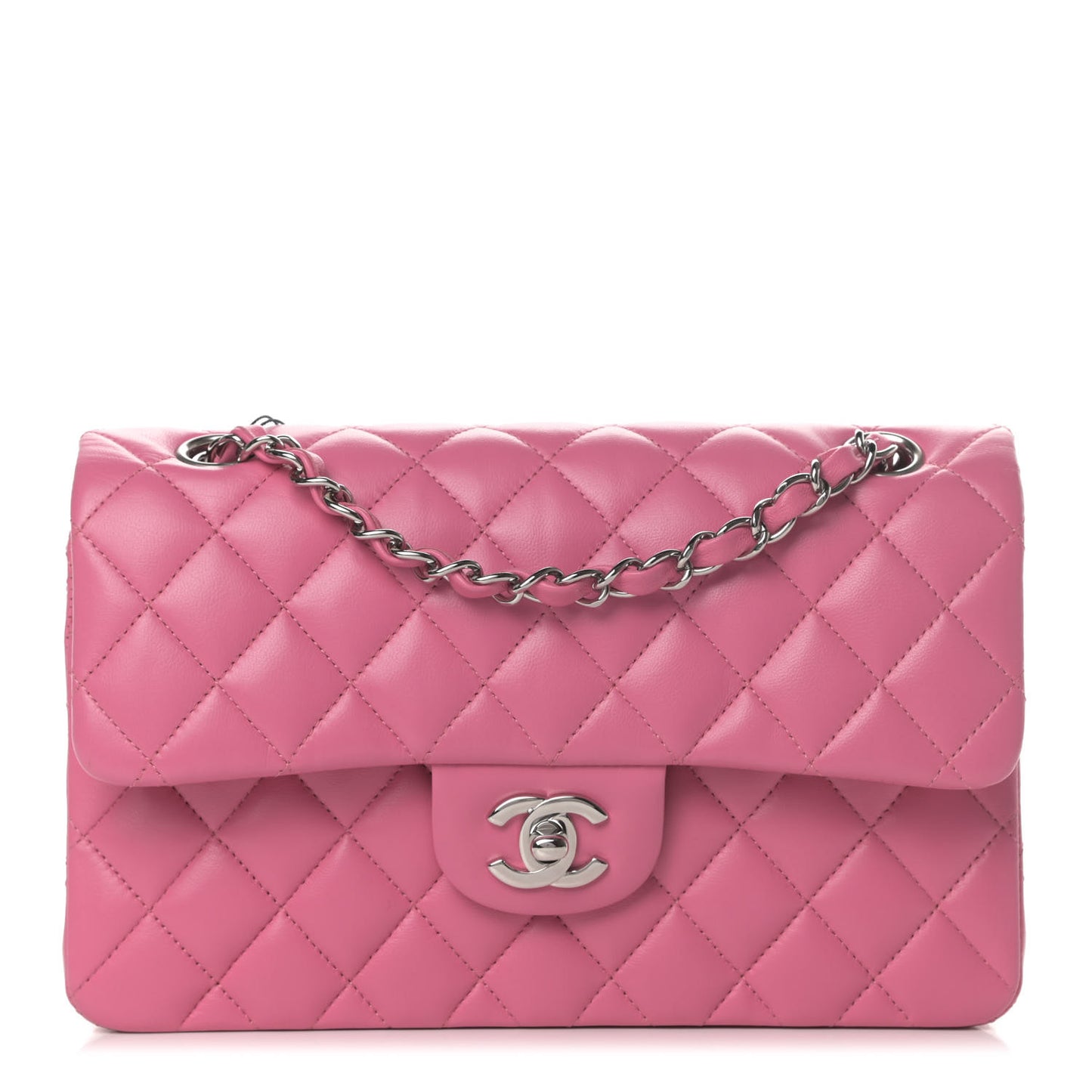 Lambskin Quilted Small Double Flap Pink