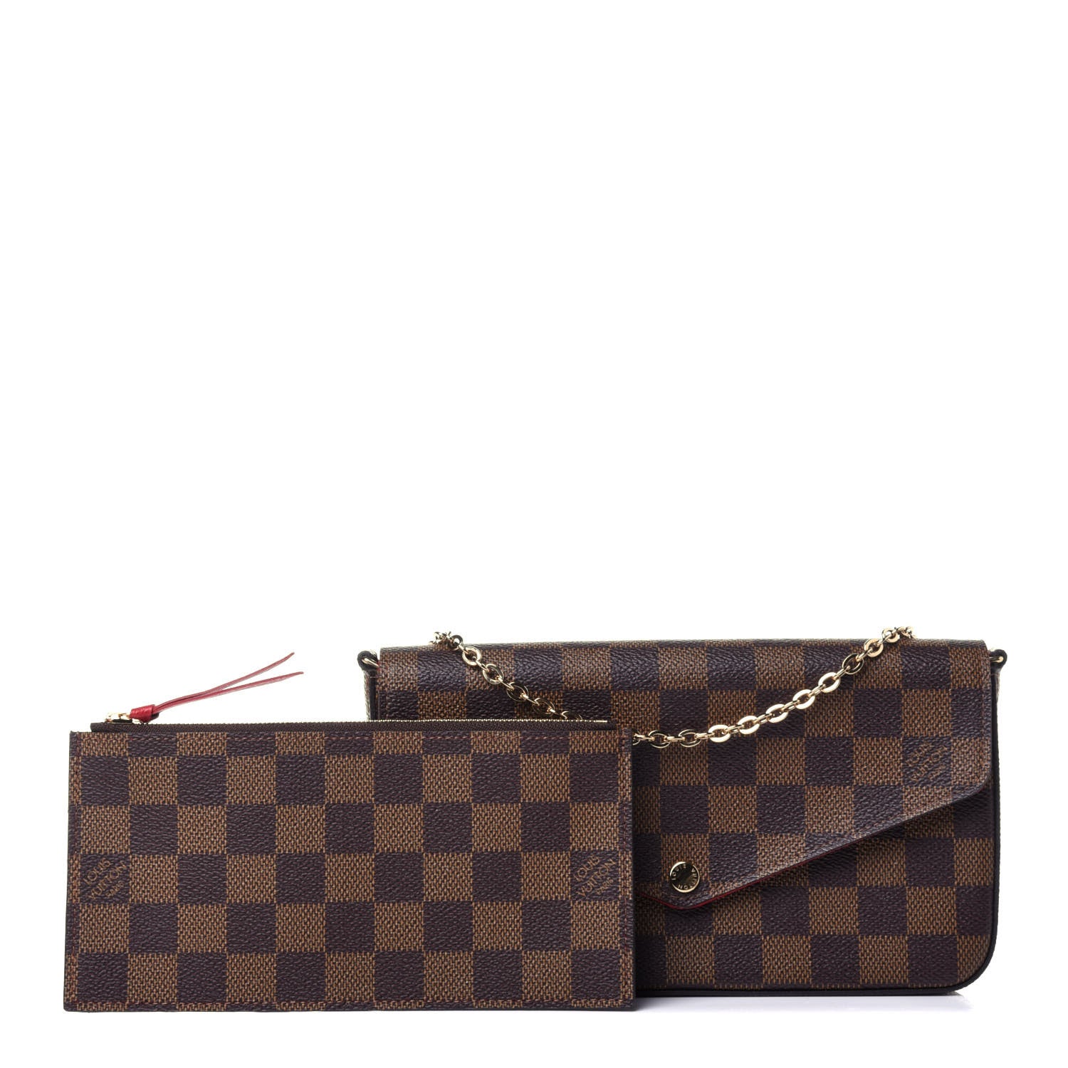 Louis Vuitton Damier Ebene Pochette Felicie Chain Wallet 1 of 12