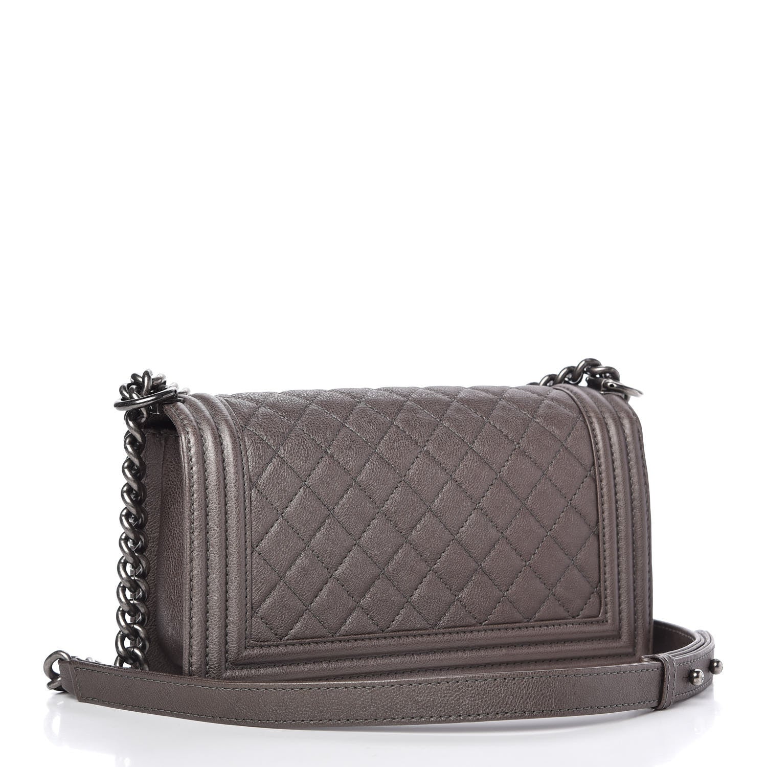 Chanel Metallic Calfskin Quilted Medium Boy Flap Dark Silver 4 of 11