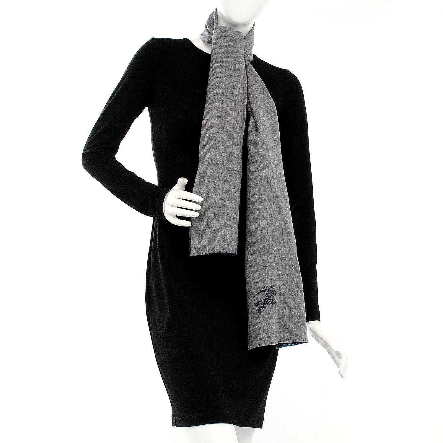 Burberry Cashmere Colorblock Reversible Scarf Grey Purple Turquoise 2 of 4