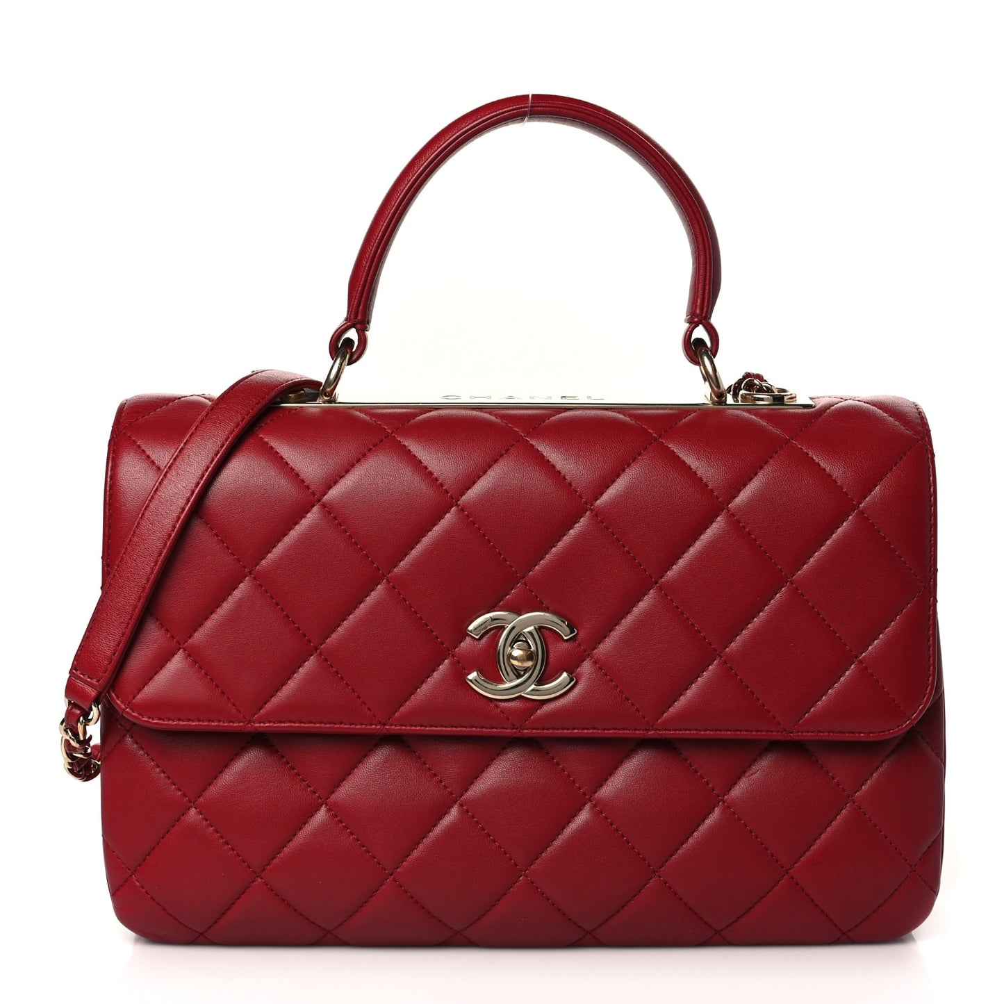 Lambskin Quilted Medium Trendy CC Flap Dual Handle Bag Red