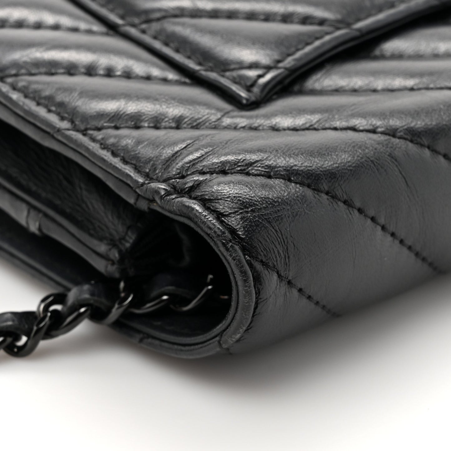 Aged Calfskin Chevron Quilted Reissue Wallet On Chain WOC So Black