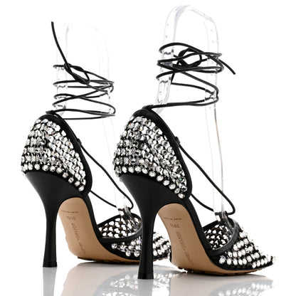 Bottega Veneta Mesh Nappa Crystal Embellished Sparkle Stretch Ankle Tie Sandals 39.5 Black 4 of 7