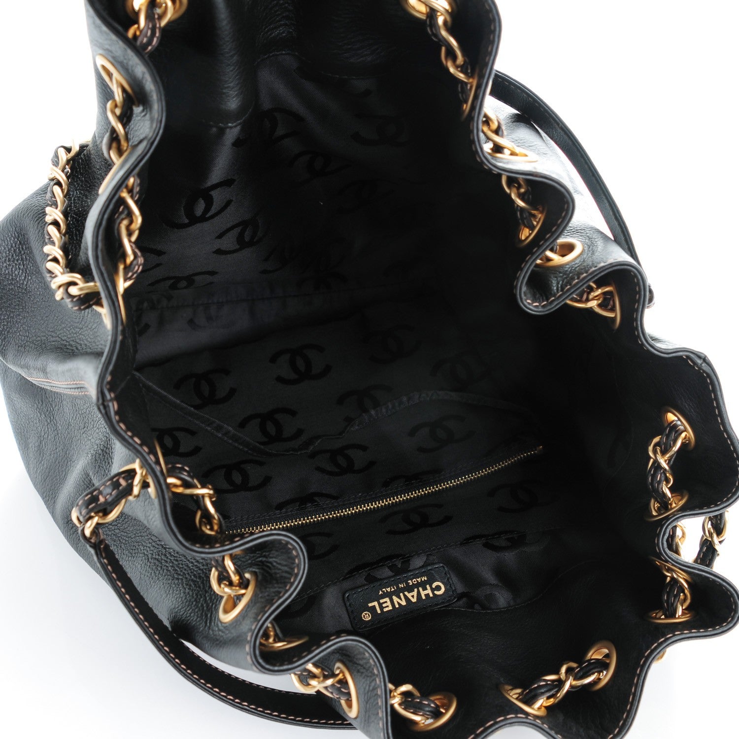 Chanel Calfskin CC Drawstring Bucket Bag Black 5 of 6