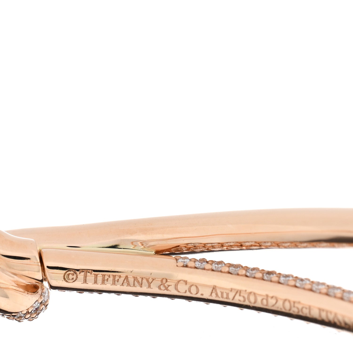 Tiffany 18K Rose Gold Diamond Knot Double Row Hinged Bangle Bracelet 3 of 4