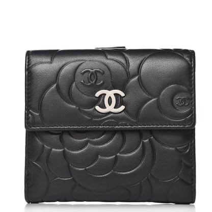 Chanel Lambskin Embossed Camellia French Wallet Black 1 of 8