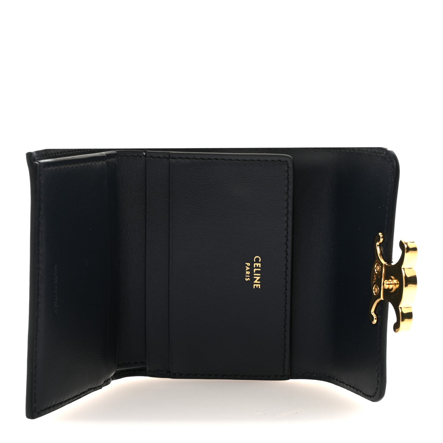 Shiny Calfskin Compact Triomphe Wallet With Coin Purse Navy Blue