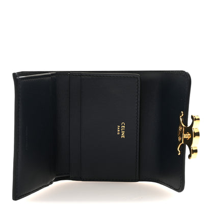 Celine Shiny Calfskin Compact Triomphe Wallet With Coin Purse Navy Blue 6 of 8