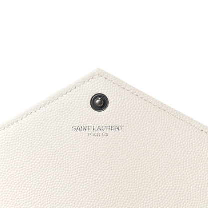 Saint Laurent Grain De Poudre Matelasse Chevron Monogram Envelope Chain Wallet Dove White 8 of 11