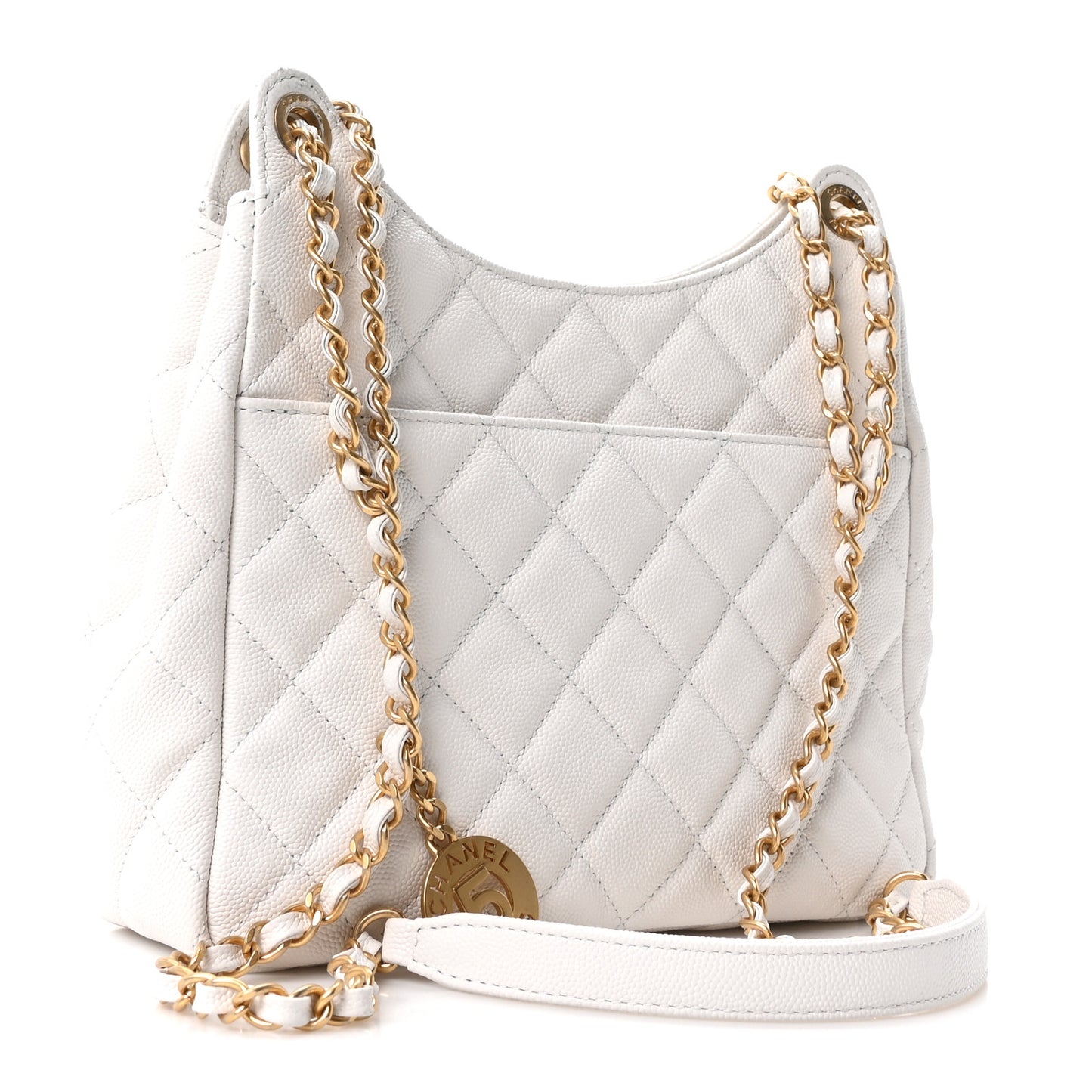 Caviar Quilted Wavy CC Hobo White