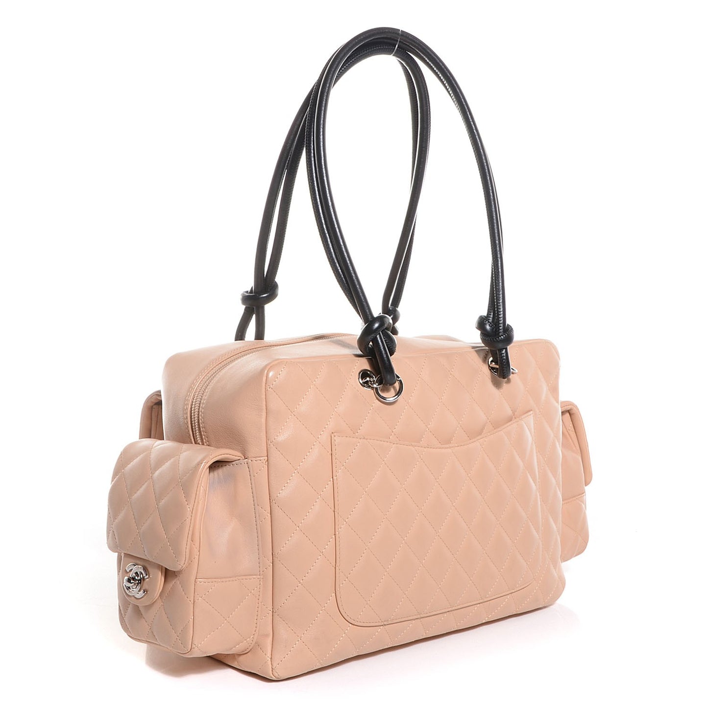 Calfskin Quilted Large Cambon Multipocket Reporter Beige Black